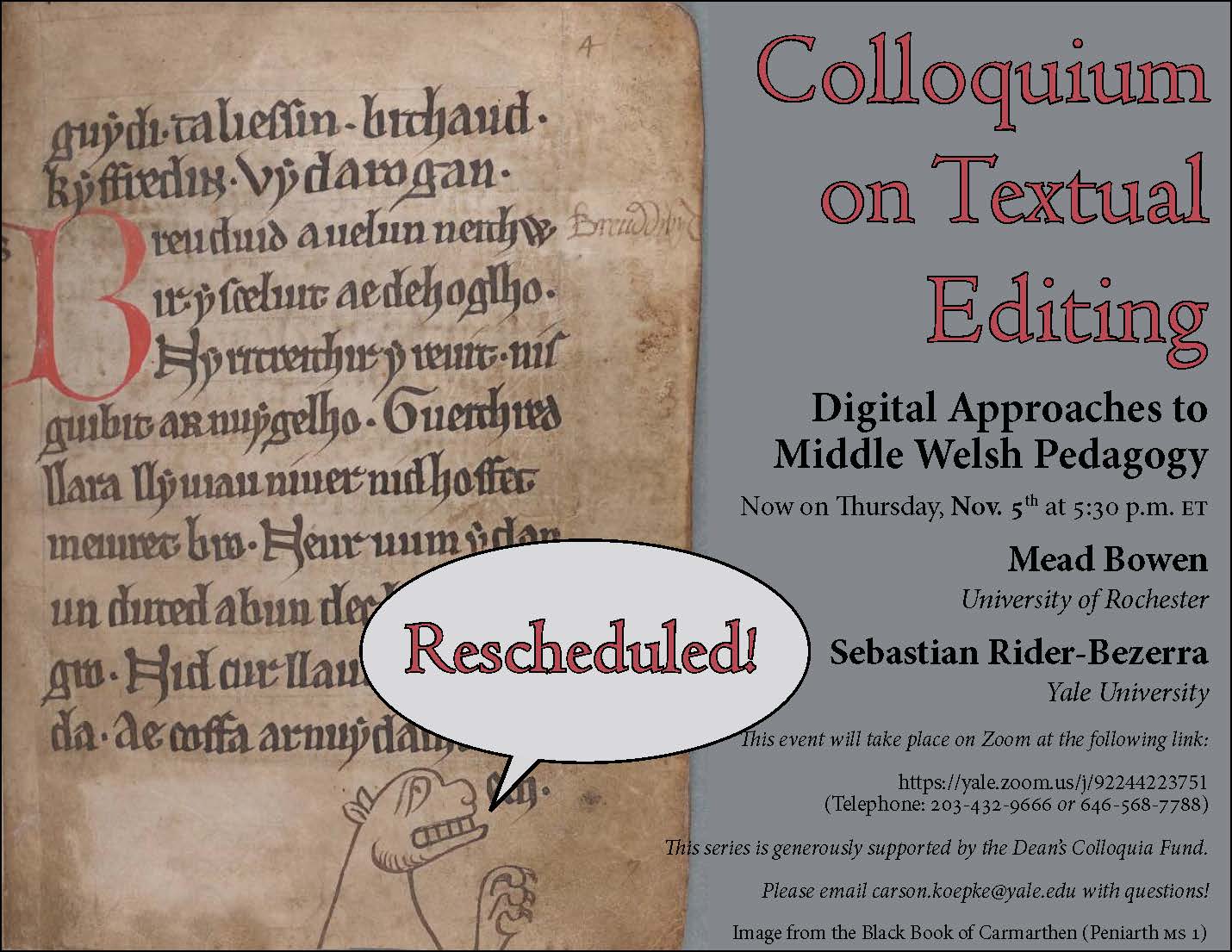 Colloquium on Textual Editing - 5 November flyer